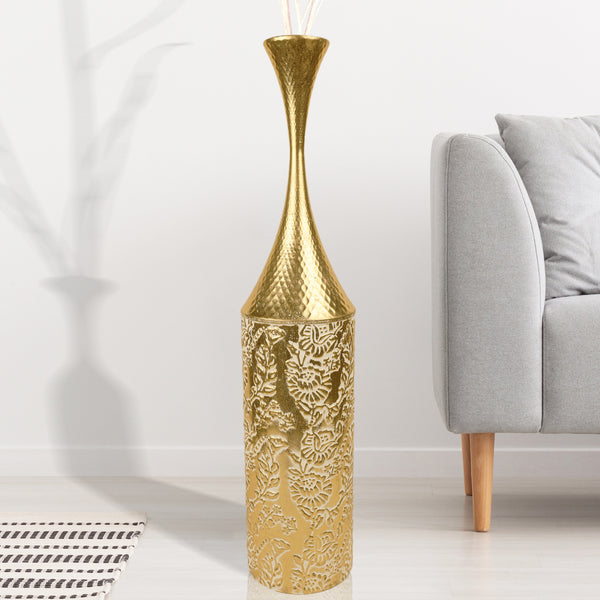 Large Gold Tall Vase, Tall Floor Vase for Living Room, Hallway, Entryway, Metal Home Decor 32 inch 82 cm by Sona Casa