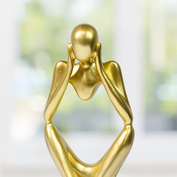 Small Abstract Sculpture, The Thinker Statue, 9" Golden Table Decor by Sona Casa