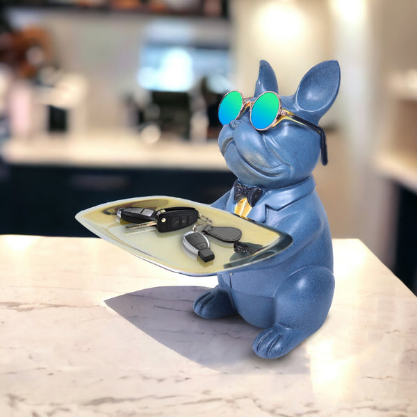 Cute Blue Dog Storage Organizer, Metal Tray Holder, Key Organizer, Table Organizer for Home or Office 9 inch 23 cm by Sona Casa