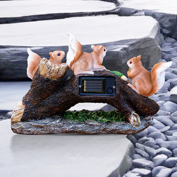 Cute Squirrels with Solar LED Acorns, 10" Outdoor Garden Patio Decor by Sona Casa