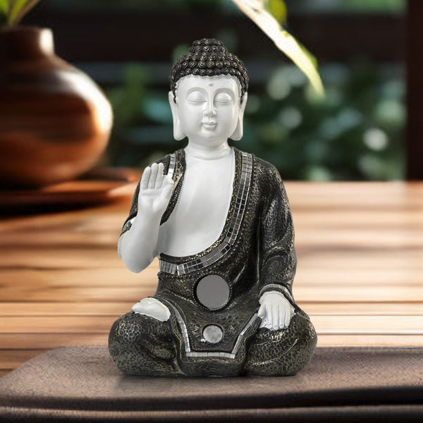 Small Buddha Statue, Antique White Decor, 10" Altar Meditation Room Decor by Sona Casa