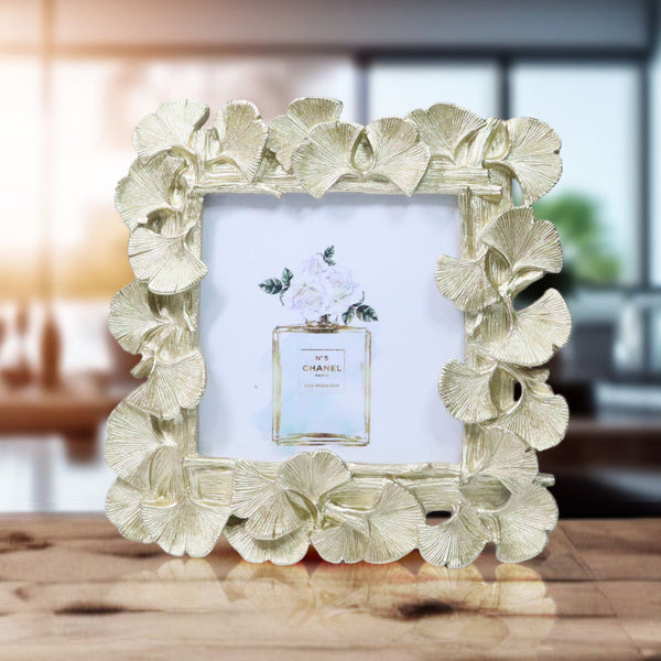 4x4 inch Photo Frame, Golden Ginkgo Leaves Frame Border, 3D Frame, Handmade Decorative Photo Holder 6 inch 16 cm by Sona Casa