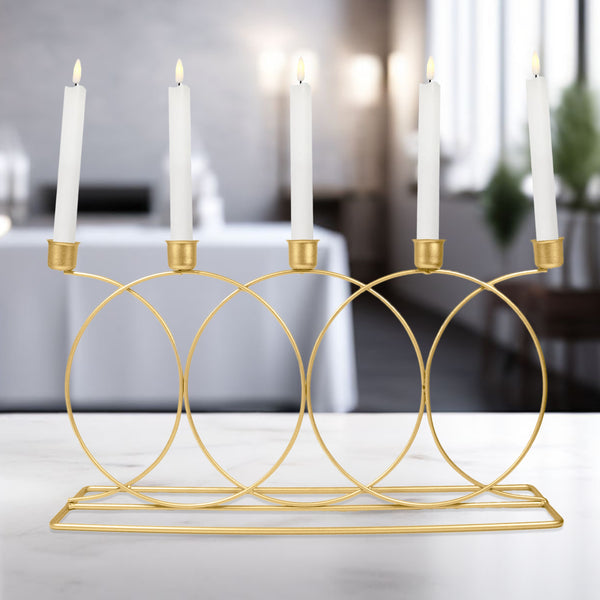 5 in 1 Metal Taper Candle Holder, 9" Mantel Table Decor, Xmas Diwali Gift by Sona Casa