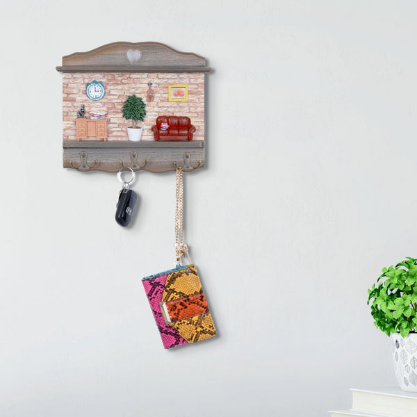 Wall Mounted Wooden Key Holder Rack, 3 Sturdy Double Hooks, 7" Key Hanger Organizer, Farmhouse Rustic Home Decor by Sona Casa