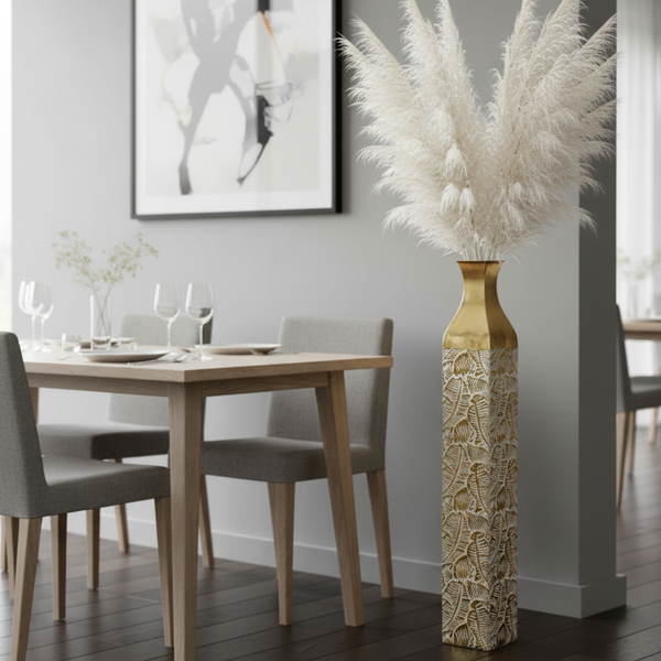 Modern Decorative Metal Tall Vase, Rustic Weathered Finish, Handmade Gold Living Room Decor, 42" Pots for Pampas Grass-Sona Casa