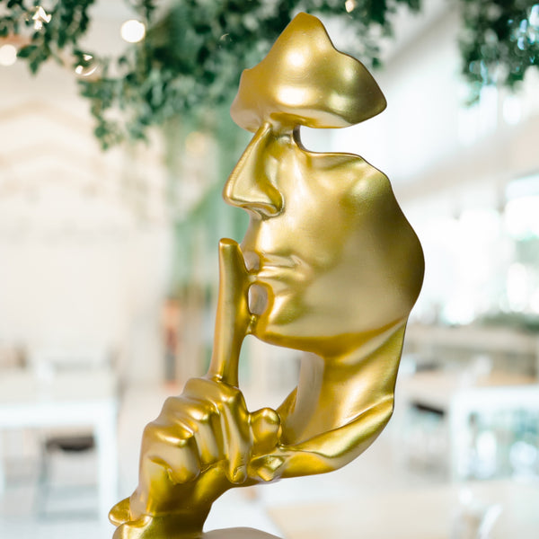 Abstract Silence is Golden, Silence Face Thinker Statue, Gold Polyresin Art Home or Office Decor 12 inch 31 cm by Sona Casa