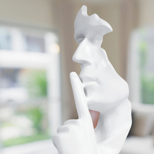 White Abstract Silence is Golden Silence Face Thinker Statue, Polyresin Artwork for Home or Office 12 inch 31 cm by Sona Casa