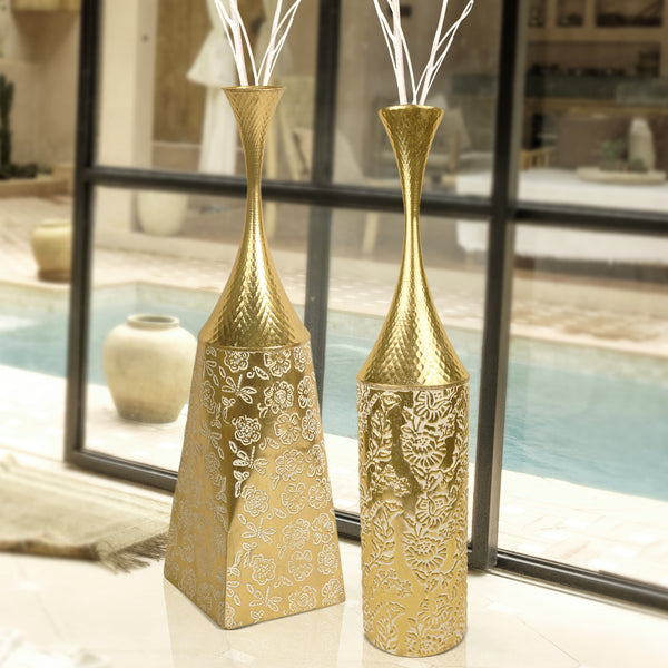 2 Piece Decorative Tall Vases, Large Gold Metal Floor Vases, Indoor Living Room Decor 32 inch 82 cm by Sona Casa