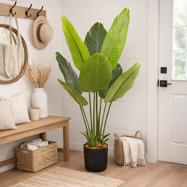 Large Artificial Bird of Paradise, 45" Fake Plant with Cement Base, Indoor Outdoor Living Room, Porch, Patio, Home Decor Gifts-Sona Casa