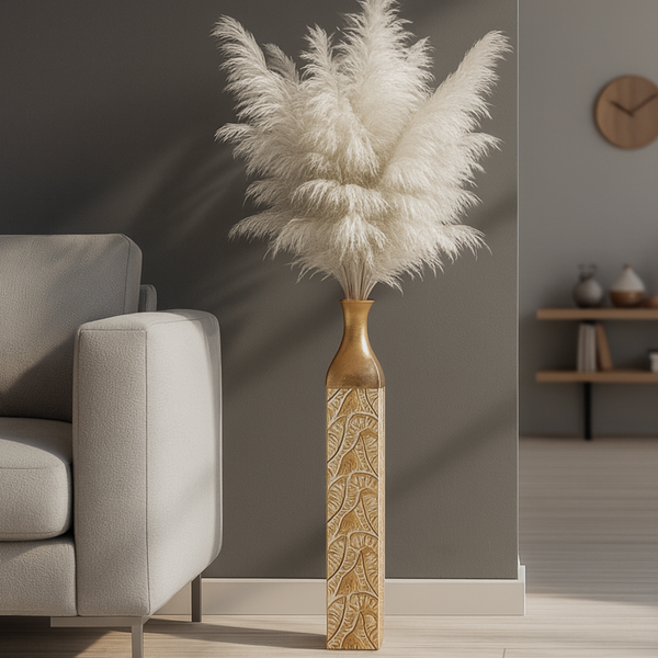 Modern Decorative Metal Tall Vase, Rustic Weathered Finish, Handmade Gold Living Room Decor, 42" Pots for Pampas Grass-Sona Casa