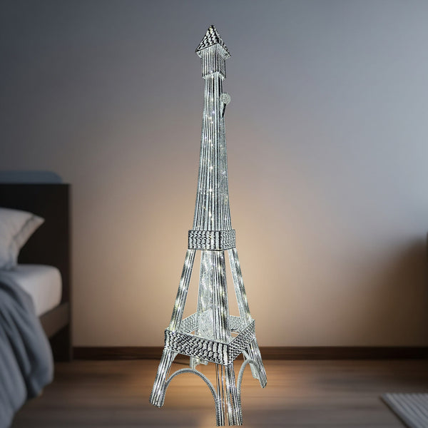 Decorative Floor Lamp 63" Eiffel Tower Paris, Handmade Tall Corner LED Light White Metal by Sona Casa