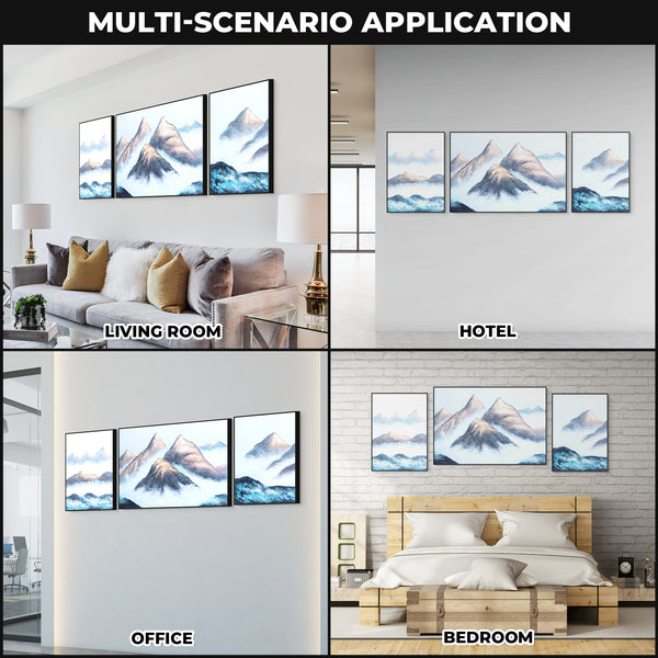 Impasto Mountain Scenery Set of 3 Wood Canvas Art, 28" Thick Textured by Sona Casa