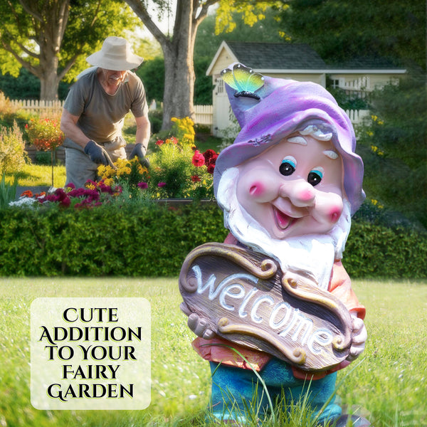 Garden Gnome Welcome Statue, 13" Weather Resistant Outdoor Garden Decor by Sona Casa