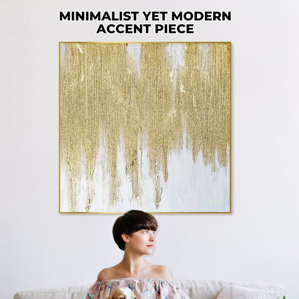 Large Abstract Canvas Art, Gold Frame, 37" Textured 3D Living Room Decor by Sona Casa