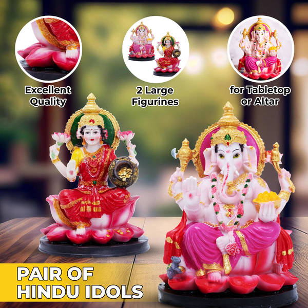 Divine Polyresin Multicolor Ganesh Lakshmi Statue Set - Ideal For Home Pooja Mandir Decor by Sona Casa
