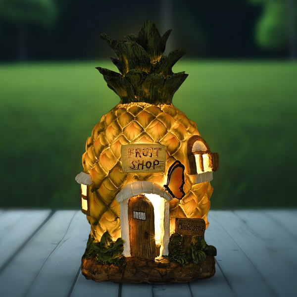 Cute Yellow-Green Polyresin Pineapple Solar Statue - Perfect Garden Gift & Fairy Decor by Sona Casa