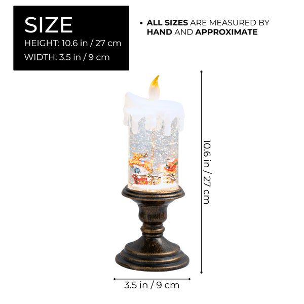 Christmas Snow Globe Lantern with Santa, Snowflakes 11" Xmas Ornament by Sona Casa