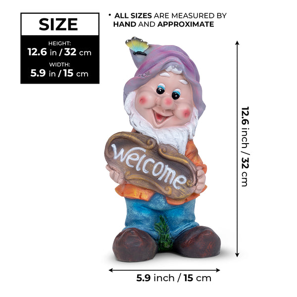 Garden Gnome Welcome Statue, 13" Weather Resistant Outdoor Garden Decor by Sona Casa