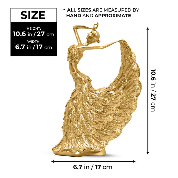 Golden Peacock Feather Polyresin Figurine - Elegant Shelf And Table Decor For A Modern Touch by Sona Casa