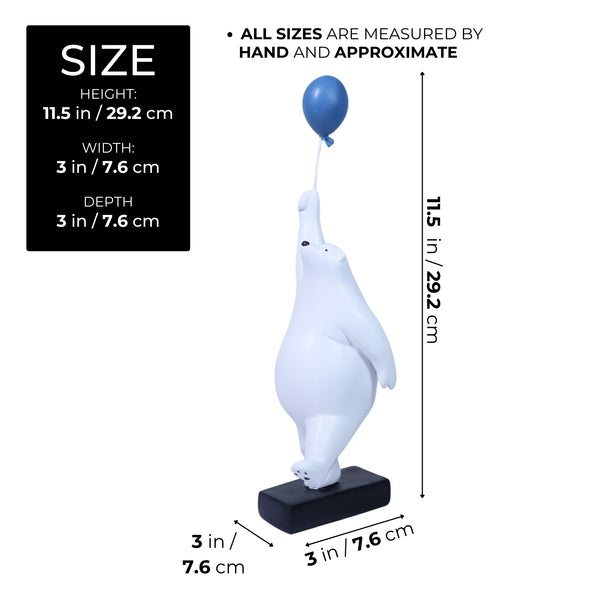 Polar Bear Sculpture, 12" Funny Animal Statue, Blue Balloon, Unique Gift by Sona Casa
