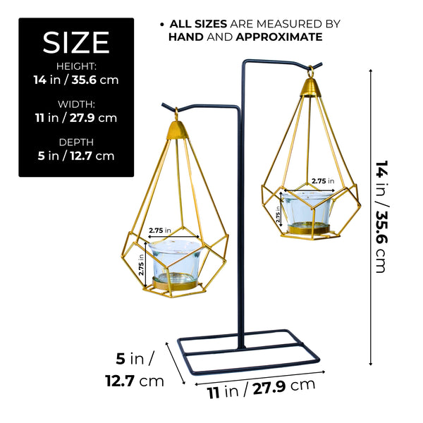 Gold Candle Holder, Metal Frame, 2 Glass Containers, 14" Home Decor by Sona Casa
