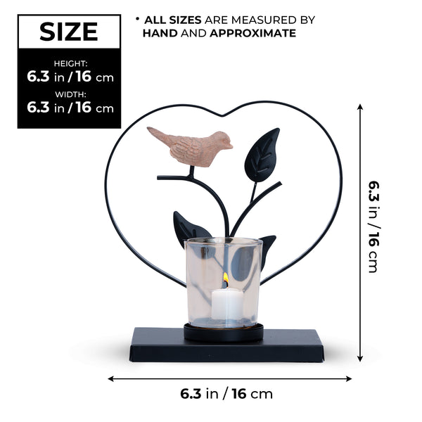 Black Metal Tealight Holder With Bird, 6" Nature Inspired Glass Decor by Sona Casa
