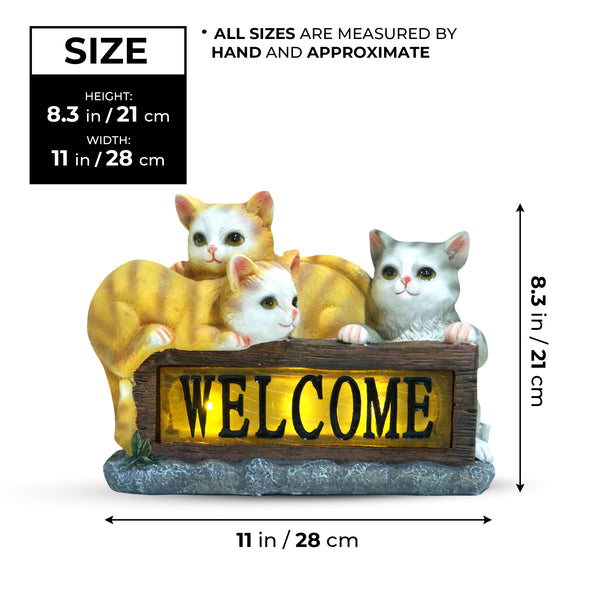 Cute Solar Cat Garden Statue With Welcome Sign, 8" Outdoor Lawn Patio Front Porch Decor, Housewarming Gift by Sona Casa
