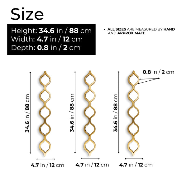 Vertical Wall Mirror Decor, 3 Teardrop Mirror Gold Accents, Indoor Wall Art for Living Room 35 inch, 88 cm-Sona Casa