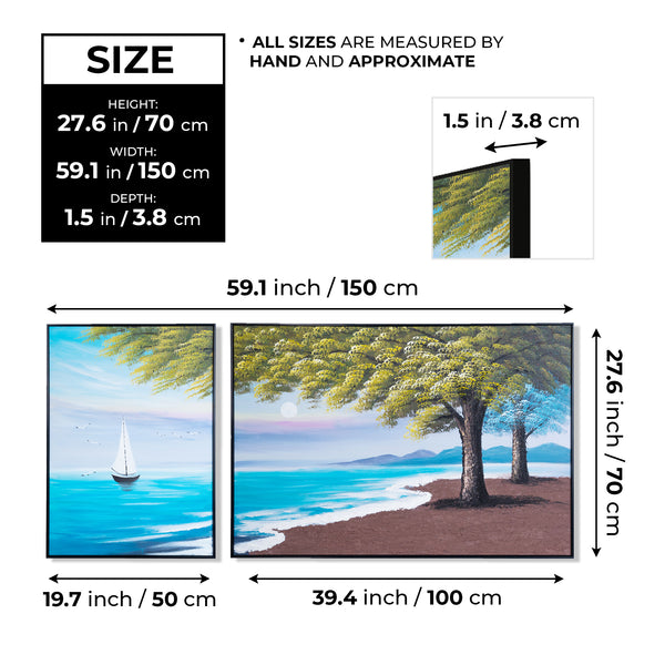 Large Lake Canvas Painting Set, 59" Wide Landscape Painting, Impasto 3D Art by Sona Casa