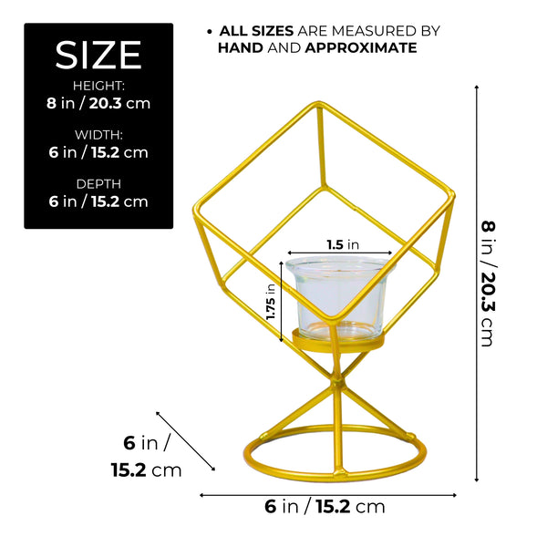 Metal Candle Holder, Glass Container, 8" Tabletop Decor by Sona Casa