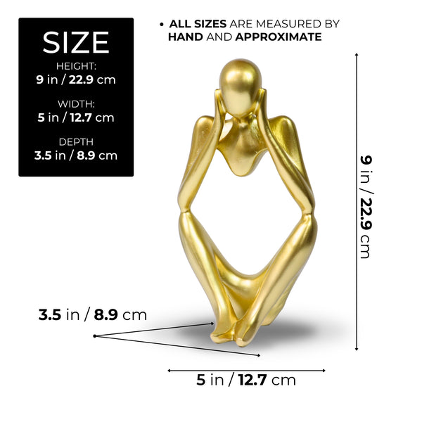 Small Abstract Sculpture, The Thinker Statue, 9" Golden Table Decor by Sona Casa
