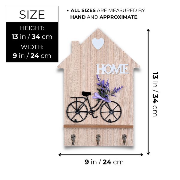 Wall Mounted Wooden Decorative Key Holder, 3 Hooks, 13" Hanger for Leashes, Purses, Car Keys, Housewarming Gift by Sona Casa