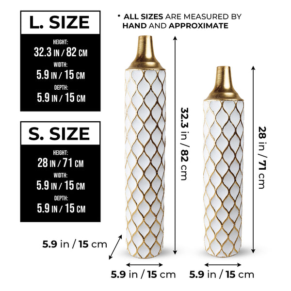 2 Piece White Gold Tall Vases, Indoor Decorative Vases for Living Room, Hallway, Home Decor Large 32 inch Medium 28 inch by Sona Casa