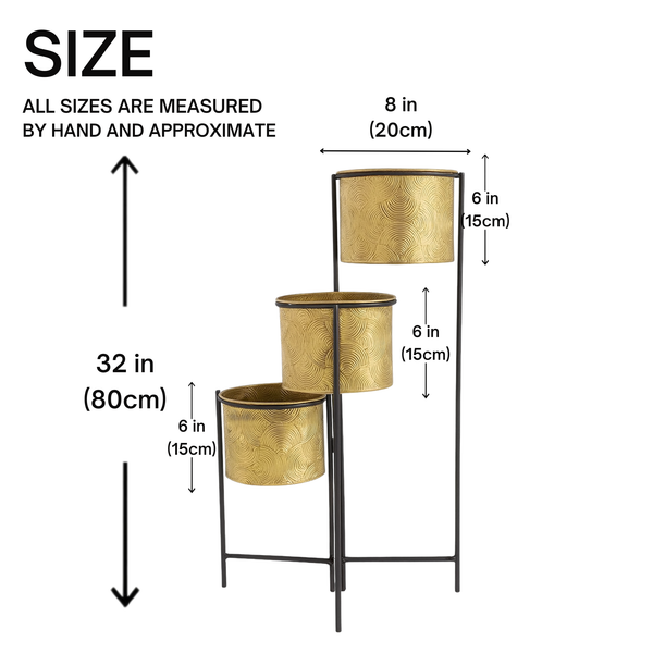 3-Tier Vertical Plant Stand, 32" Gold Metal Planters for Indoor Plants, Rustic Farmhouse Decor for Living Room & Corner-Sona Casa