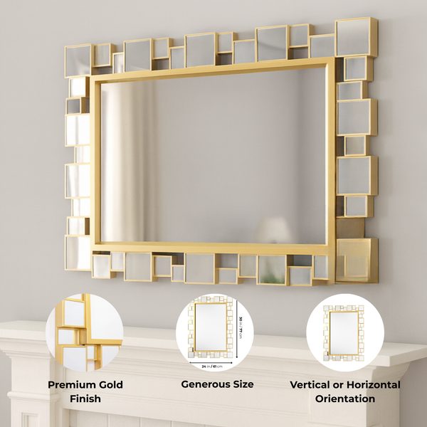 Decorative Wall Mirror with Gold Frame, Lightweight, High Quality Glass, Vertical Horizontal Orientation Hanging Wall Decor Gift-Sona Casa