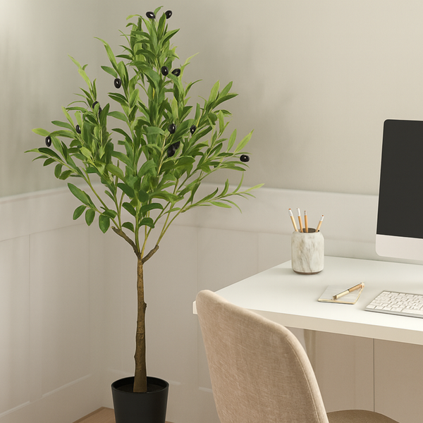 Large Nearly Natural Artificial Olive Tree with Black Olives, 47" Fake Plant for Patio, Front Porch, Living Room, Indoor Outdoor Ornament, Home Decor-Sona Casa