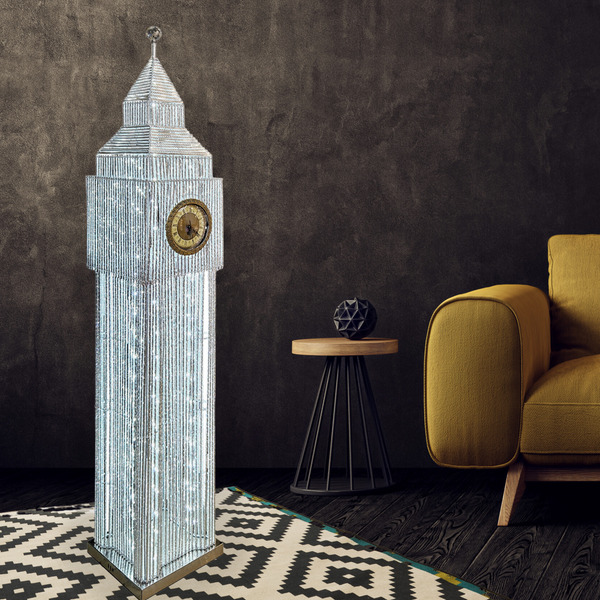 Tall Floor Lamp 60" Big Ben London White LED Light with Built-in Analog Clock Handmade Metal Standing Lamp by Sona Casa