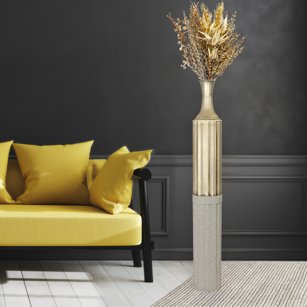 Decorative Metal Tall Floor Vase, 42" High Indoor Decor, Handcrafted Gold Accent Home Office Pot for Pampas Grass by Sona Casa