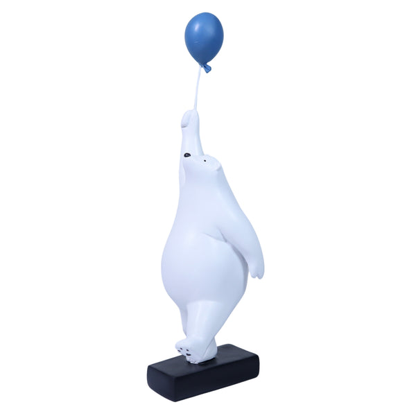 Polar Bear Sculpture, 12" Funny Animal Statue, Blue Balloon, Unique Gift by Sona Casa