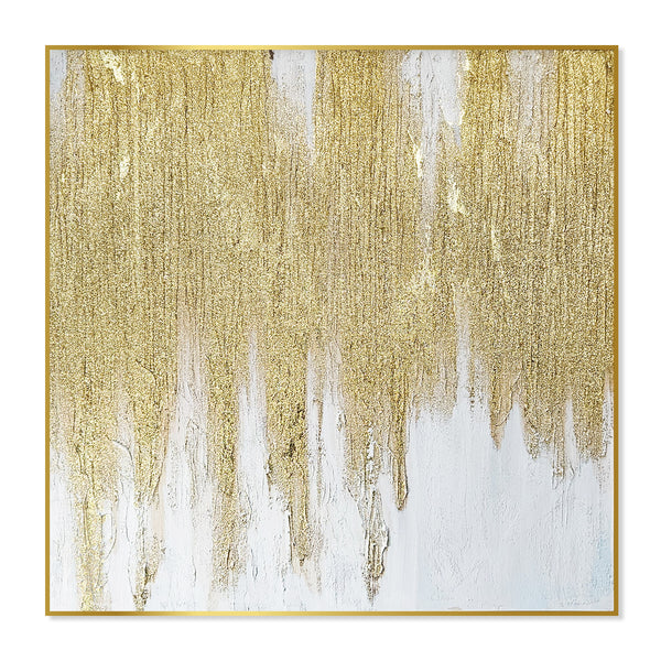 Large Abstract Canvas Art, Gold Frame, 37" Textured 3D Living Room Decor by Sona Casa