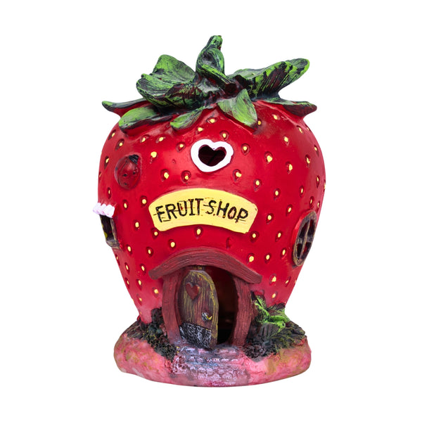 Polyresin Strawberry Solar Statue, 16" Fairy Garden Accessory Outdoor Decor by Sona Casa