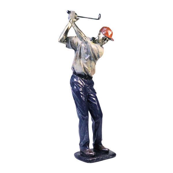 Golf Figurine Decor, Modern Sculpture, Table Centerpiece Large Statue Polyresin Silver Blue 15 inch 38 cm by Sona Casa
