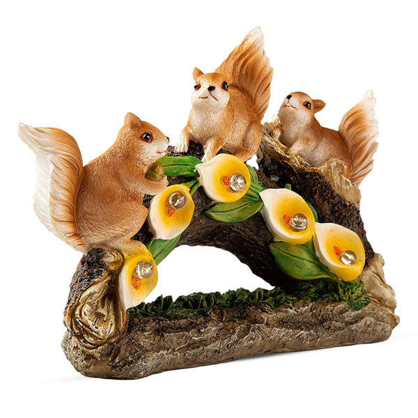 Cute Squirrels with Solar LED Acorns, 10" Outdoor Garden Patio Decor by Sona Casa