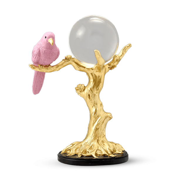 Decorative Sculpture Tabletop Crystal Ball and Bird on Tree, 9" Centerpiece by Sona Casa