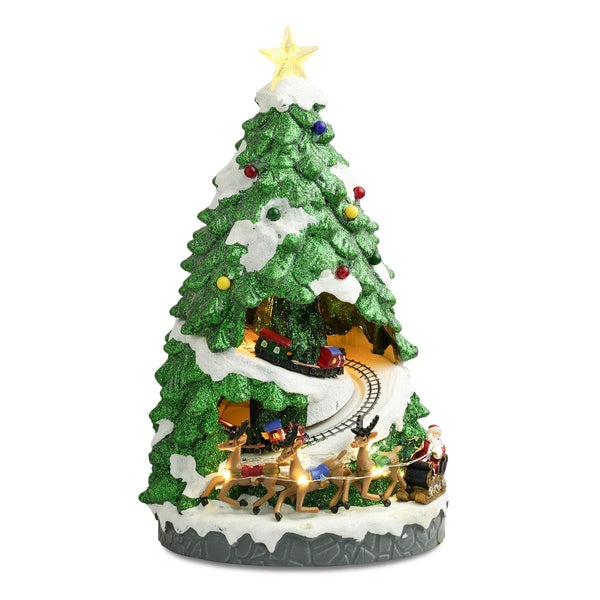 Large Animated Christmas Tree with 2 Moving Trains, Village, Lights and Music - Unique Christmas Decor for Home, Office, or Room and a Thoughtful Christmas Present by Sona Casa