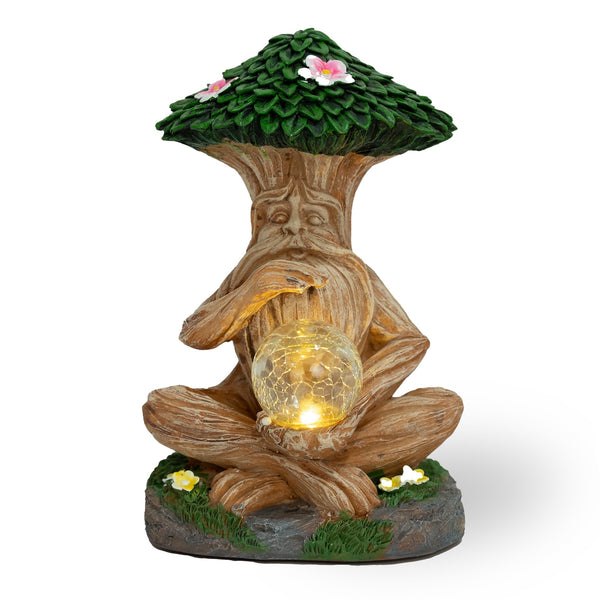 Tree Orb Solar Light Statue, 11" Polyresin Fairy Garden Outdoor Decor Gift by Sona Casa