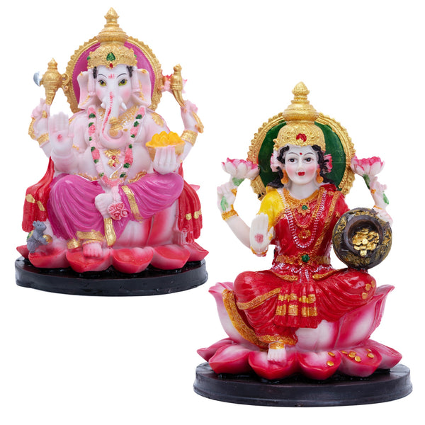 Divine Polyresin Multicolor Ganesh Lakshmi Statue Set - Ideal For Home Pooja Mandir Decor by Sona Casa