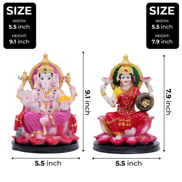 Divine Polyresin Multicolor Ganesh Lakshmi Statue Set - Ideal For Home Pooja Mandir Decor by Sona Casa