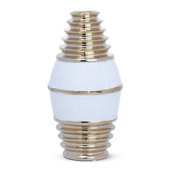 White Ceramic Tulip Vase, Golden Rims, 11" Modern Table Desk Shelf Centerpiece Decor, Unique Gifts by Sona Casa