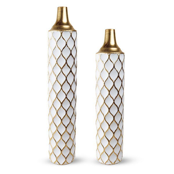 2 Piece White Gold Tall Vases, Indoor Decorative Vases for Living Room, Hallway, Home Decor Large 32 inch Medium 28 inch by Sona Casa